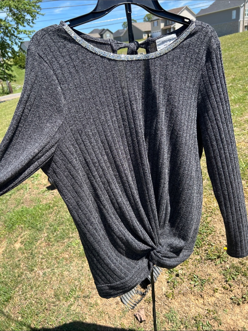 🔥Stitch & Knot sparkle neckline with knotted closure in back  - Dark Gray